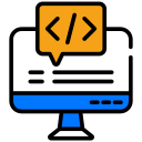 Web programmer writing code on a computer screen with HTML, CSS, and JavaScript files open